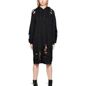 Diesel Hoodie Sweatshirt Dress Distressed Black POCKETS Size XS